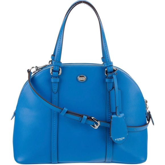Coach Handbags - Coach Peyton Leather Cora Domed Satchel in blue saffiano leather